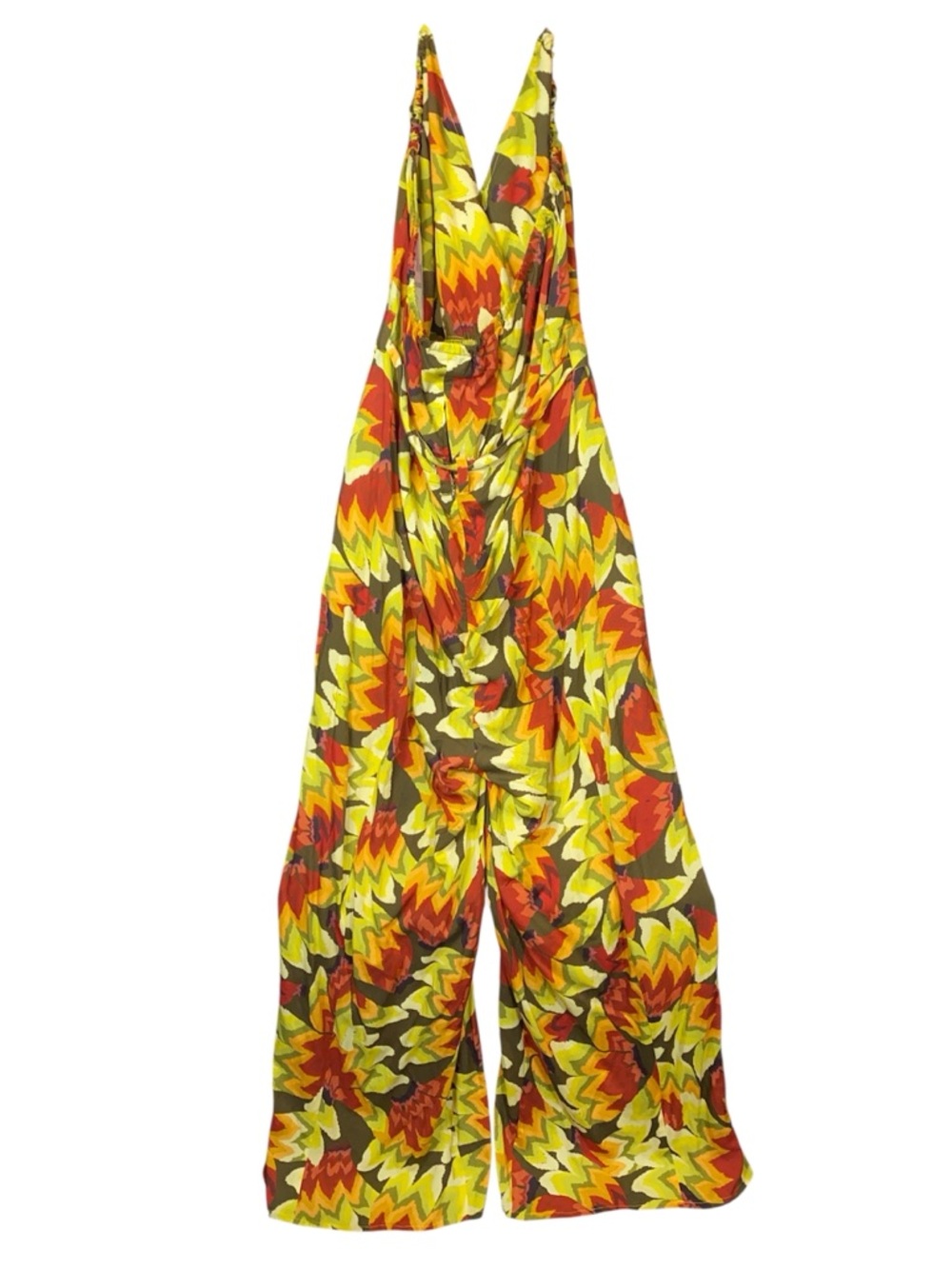 NWT FARM Rio Yellow/Red Multicolor Halter Leaf Boho Jumpsuit, Size XL - Picture 7 of 10